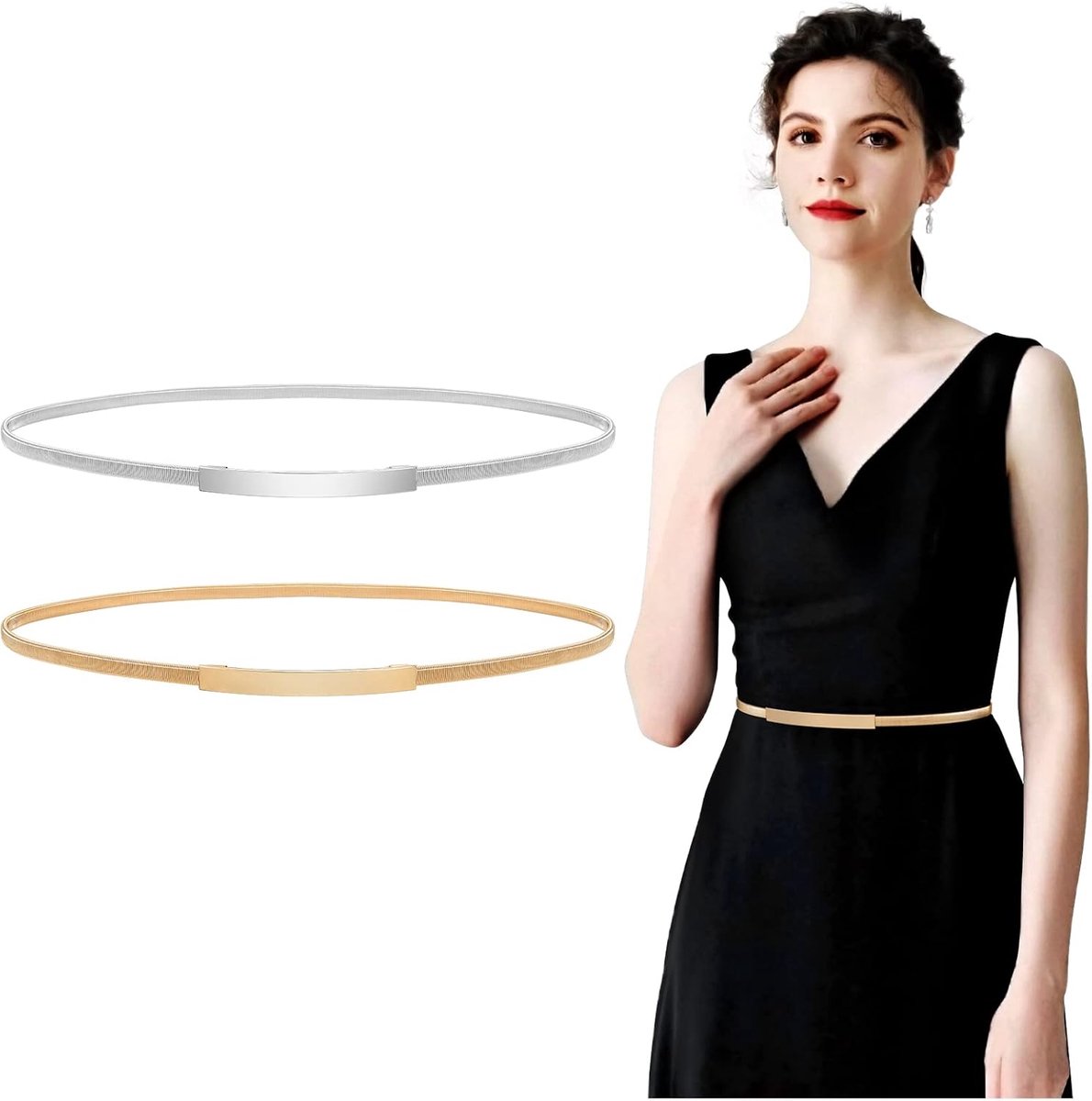 Dunne metalen riem voor dames, elastische metalen kettingriem voor jurk