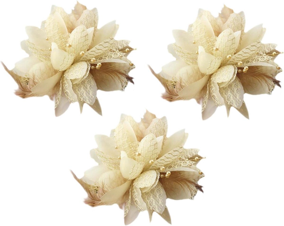 3 stuks bloemenveren kralen korsetage, veren bloem mesh hoofddeksels, fascinator veer bloem haarclip pin, bloemen veren bruiloft hoofddeksels voor meisjes en vrouwen