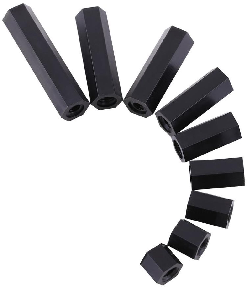 Nylon zwarte Hex Spacer, 100 stuks M3 binnenzeskant schroefdraad spacer afstandsbouten zwart nylon zeskant afstandbouten moeren assortiment met kunststof doos (M3 x 15)