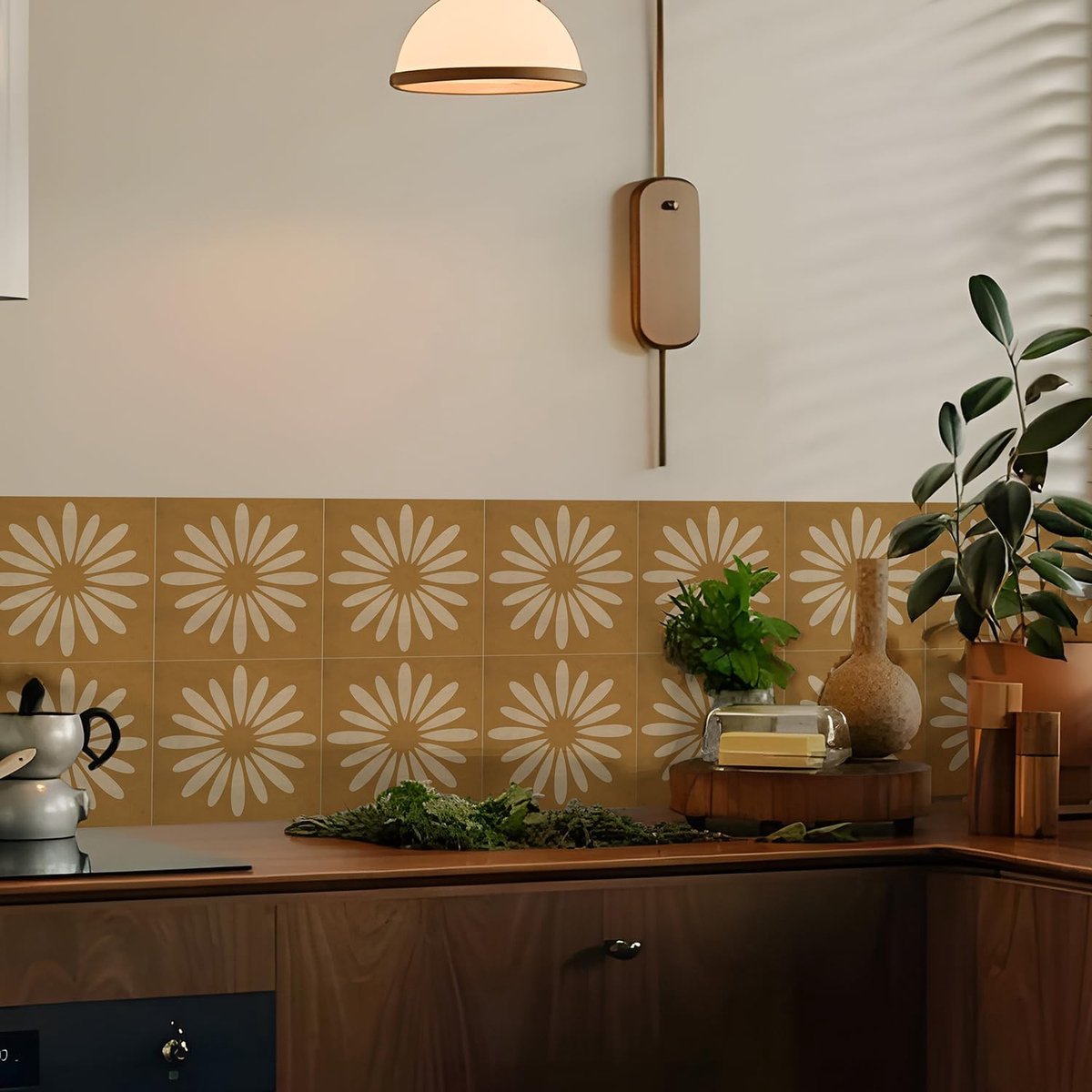Tegelsticker, 25 stuks x 15 cm/6 inch bruin en witte bloemen zelfklevende zelfklevende plakkende tegelstickers voor badkamer keuken, spatwand, afpellen en opplakken, vinyl vloer of
