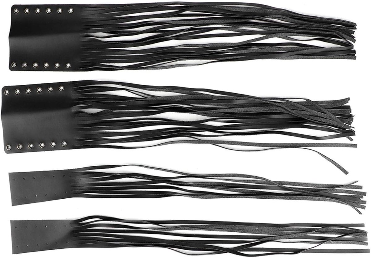 Motorfiets Lederen Omzoomd Stuur Gashendel Rem Koppelingshoezen Hendel Streamer 7/8 inch 1 inch, Universele Handgrepen Kwastje Fringe Wrap Cover(zwart)
