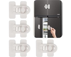 4 Pack Kinderveiligheidsslot voor baby, NewBinn Kinderveilige koelkastslot handvat voor koelkast, kasten, laden, vaatwasser, zelfklevende veiligheidskastsloten voor kinderen en peuters, wit