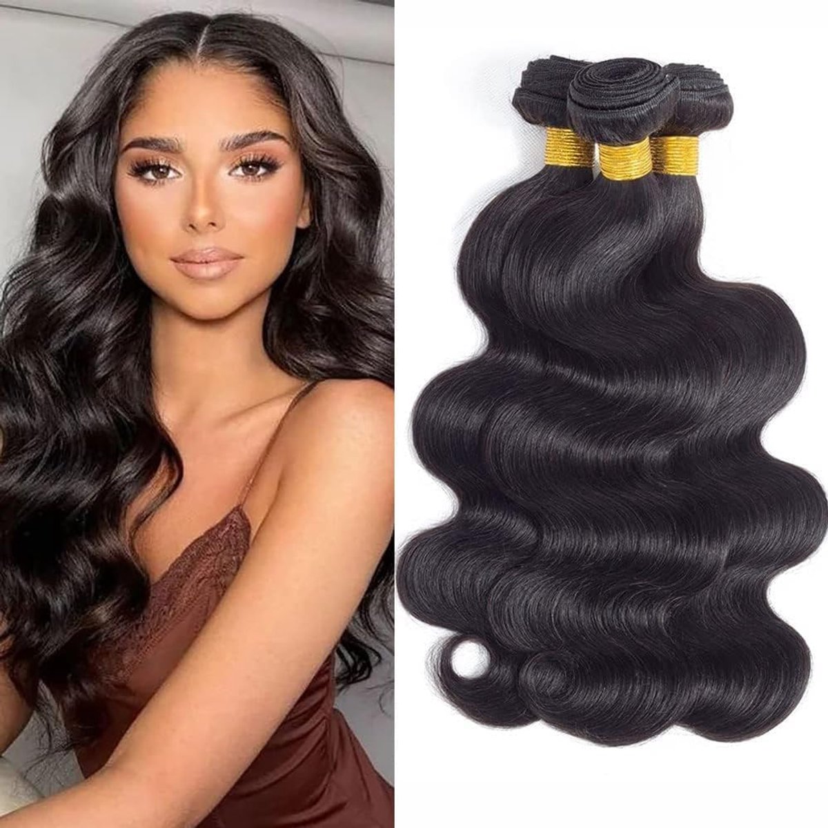 8A Grade Brazilian Body Wave Bundles Virgin Hair 3 Bundles 100% Unprocessed Virgin Brazilian Human Hair Weave Hair Extensions Nature Black Color(16 18 20inch)
