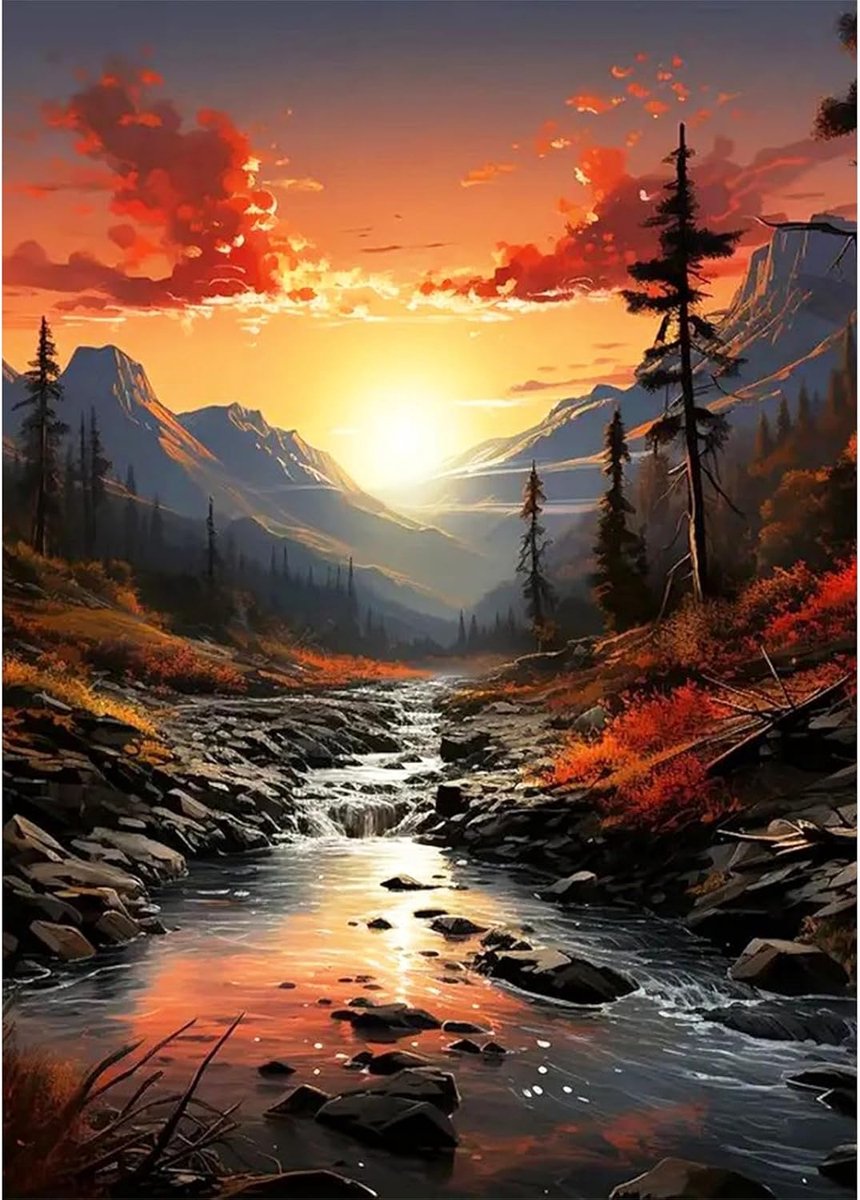 Diamond Painting voor volwassenen, landschap, 5D diamond painting, foto's, zonsondergang, ronde stenen voor thuis, decoratie, 30 x 40 cm