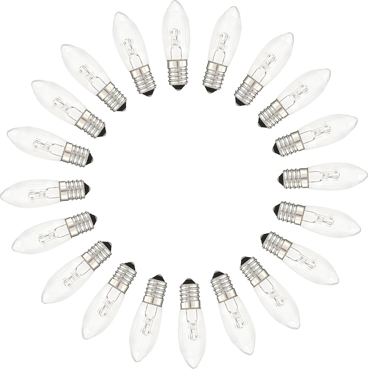 20 stuks spitskaarsen E10 3W 2700K reservelampen, gloeilampen, topkaarsen voor lichtsnoeren en Schwippbögen, warmwit (48V)