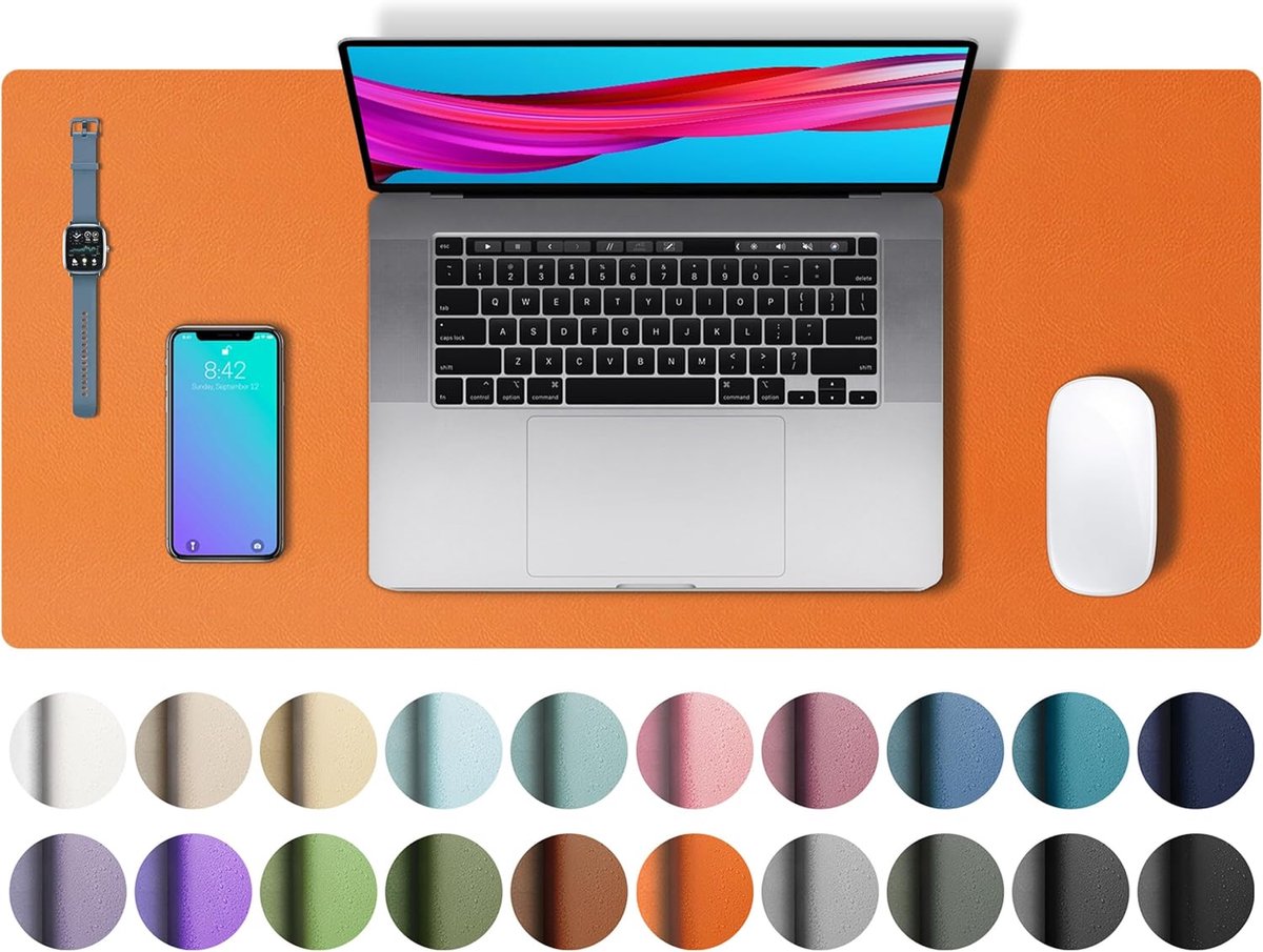 lederen bureaulegger, muismat,Antislip PU-lederen bureau-vloeipapier, laptop bureaublad, waterdicht bureau-schrijfblok voor kantoor en thuiswerk (60x35cm,Hermes Oranje)