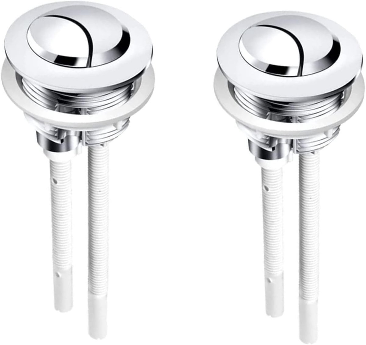 wc-knop voor toilet, watertank, drukknoppen, 2 stuks toiletdrukknoppen, 38 mm, universeel, chroom, dubbele flush met staaf voor de meeste soorten toilettanks