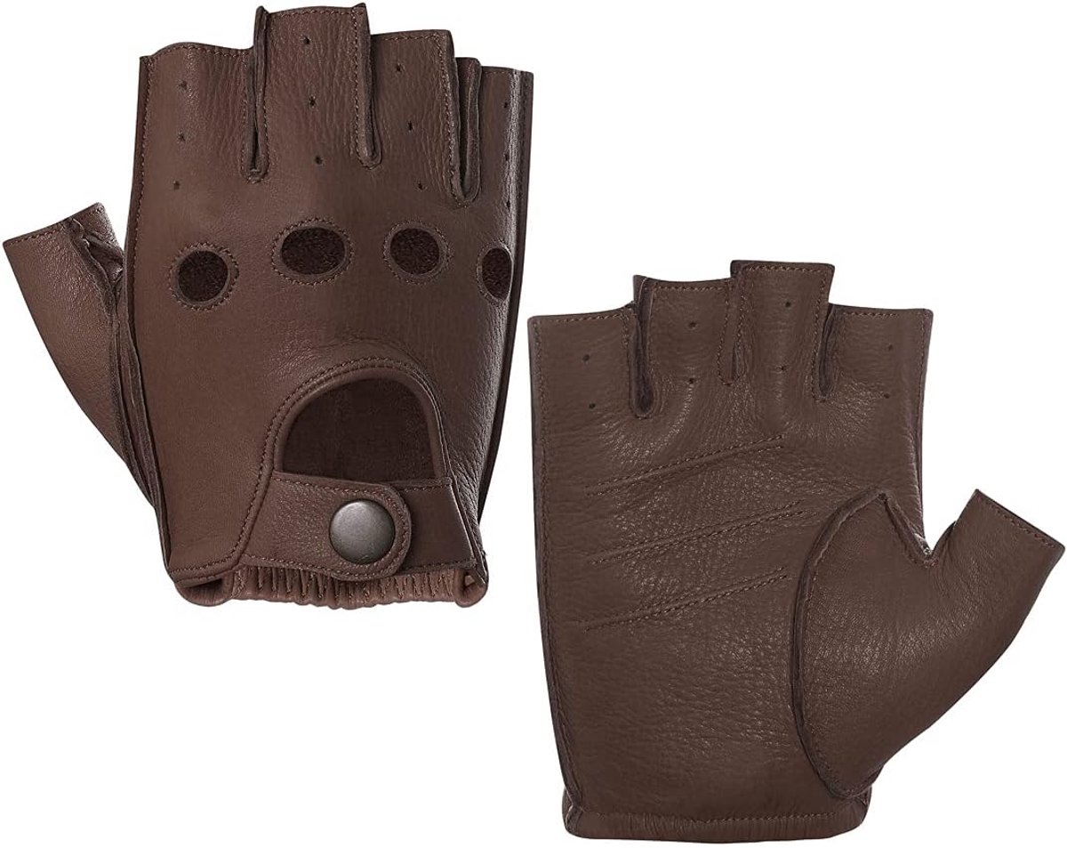 Handschoenen voor heren, ongevoerd, halve vingers, hertenleer