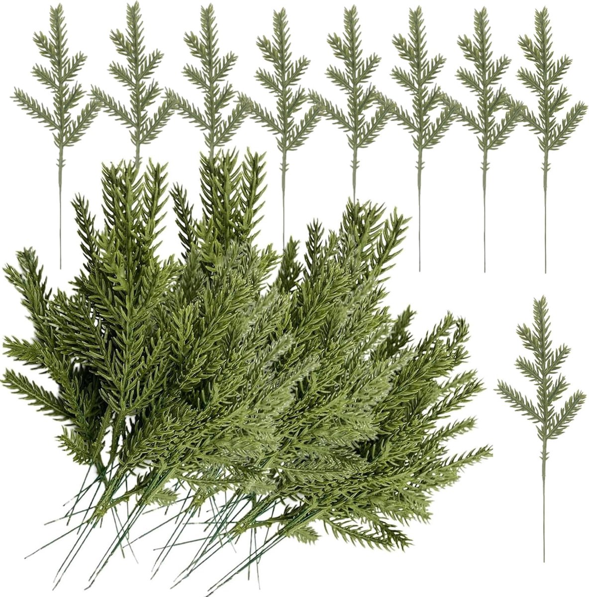 60 stuks kunstmatige dennentakken, kunstnaalden van grenen, takken, kunsttakken, kersttakken, om te knutselen, voor knutselwerk, slinger, knutselen, Kerstmis, decoratie, groen