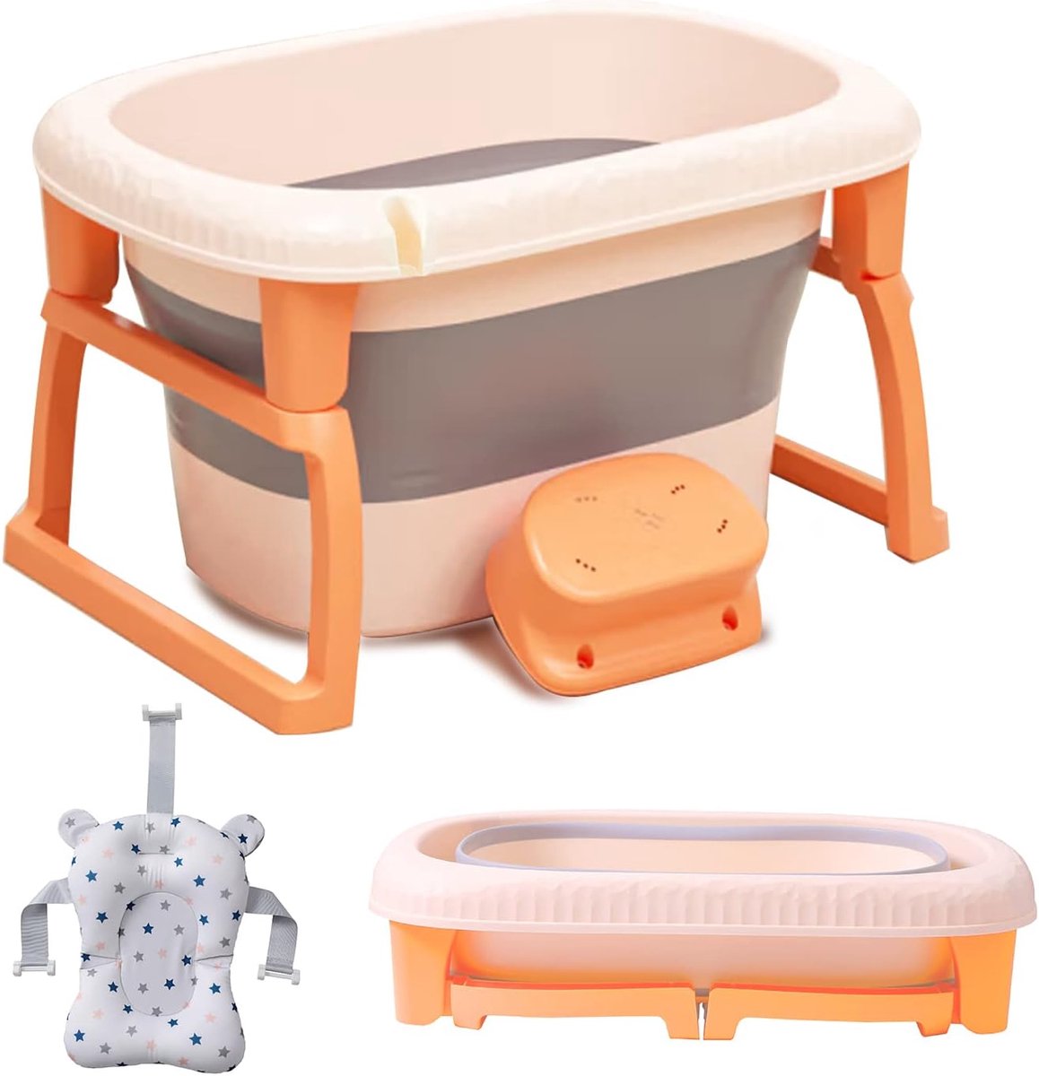 IKIDO Grote opvouwbare babybadkuip voor baby's van 0-72 maanden, ergonomische babykuip (324 oranje)