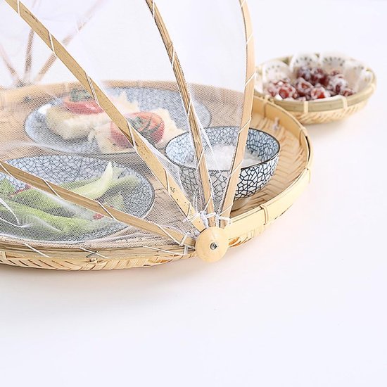 handgeweven tentafdekking, bamboe, fruitmand, eten, vliegenkap, groentemand, levensmiddelen, kap, mand met vliegenbescherming, picknickmand, serveermand, voor thuis, outdoor, picknick (S) — afbeelding 4