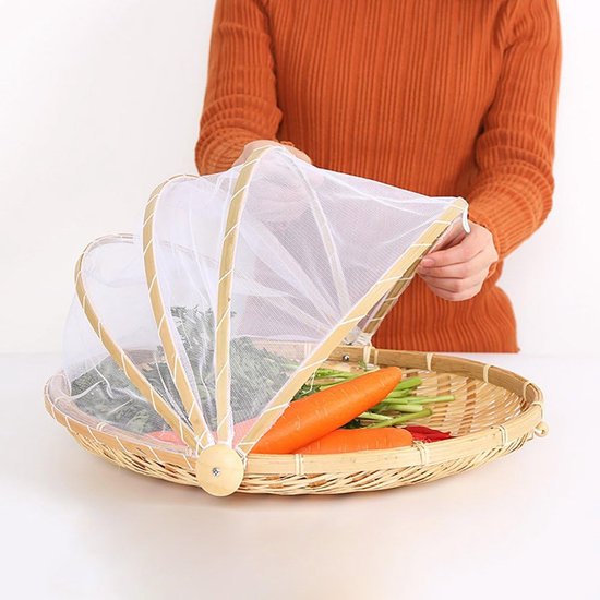 handgeweven tentafdekking, bamboe, fruitmand, eten, vliegenkap, groentemand, levensmiddelen, kap, mand met vliegenbescherming, picknickmand, serveermand, voor thuis, outdoor, picknick (S) — afbeelding 2