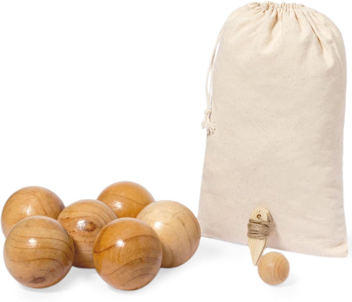 noTrash2003 6 Boccia ballen van massief hout met boulekegel, afstandsmeter, bouleset, petanque voor outdoor-spel voor de tuin of op het strand, speelgoed