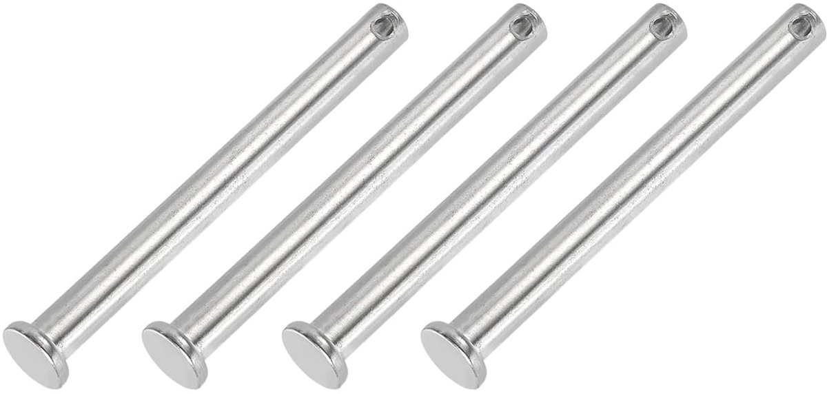 Platte koppennen met één gat, 4 stuks platte koppennen van roestvrij staal 304 voor doornslot voor scharniersystemen, zilver, 8 x 80 mm