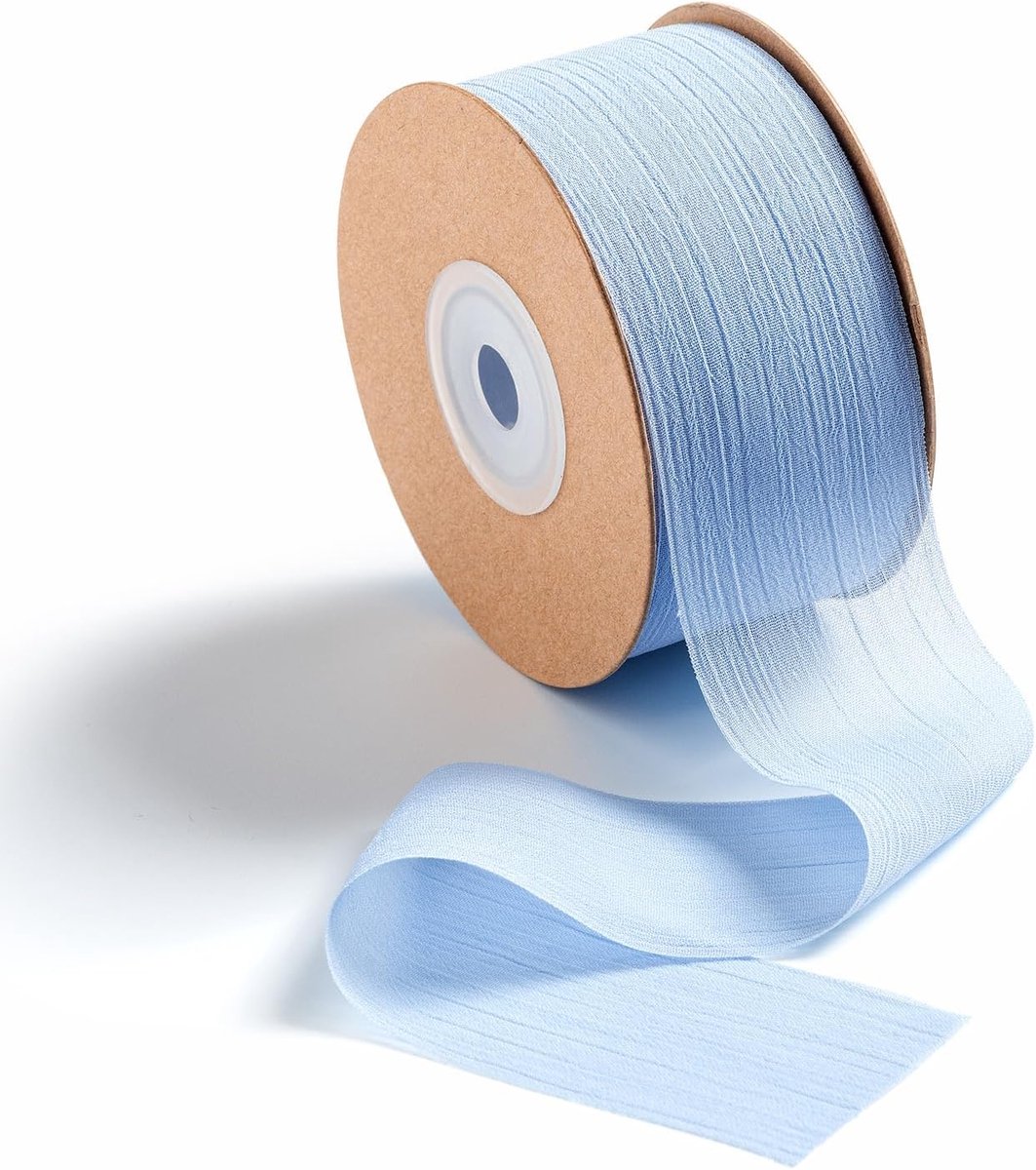 Chiffon lint Cadeaulint Blauw Decoratielint 3,8 cm x 23 m Breed Cadeaulint Chiffonlint Tape Geschikt voor cadeauverpakking Bruiloft Verjaardag Feest Valentijnsdag Decoratie Bruidsboeket