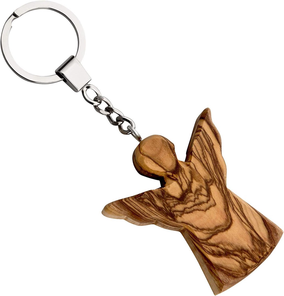 Sleutelhanger Olijfhout – Beschermengel Anhänger 6x5 cm – Handgemaakt in het Heilige Land – Spiritueel Talisman Cadeau voor Communie, Doop & Confirmatie