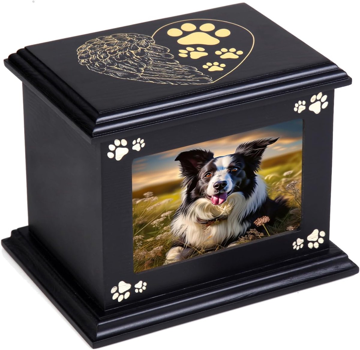 as doos urnen voor hond gedenkteken XLarge houten begrafenis crematie urnen met fotolijst herdenking geheugendoos met zwart flanel als voering verlies huisdier herdenking geschenk
