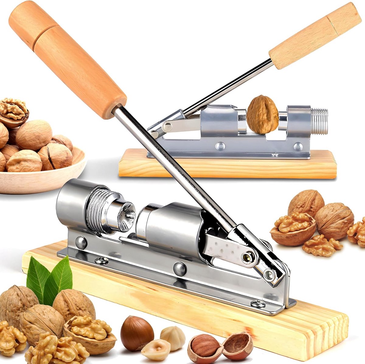 notenkraker Retro van hout en staal, retro design notenkraker handmatig walnoten openen gereedschap met houten basis greep, notenkraker, hazelnoot noot-tang voor amandel-walnoten macadamia-noten