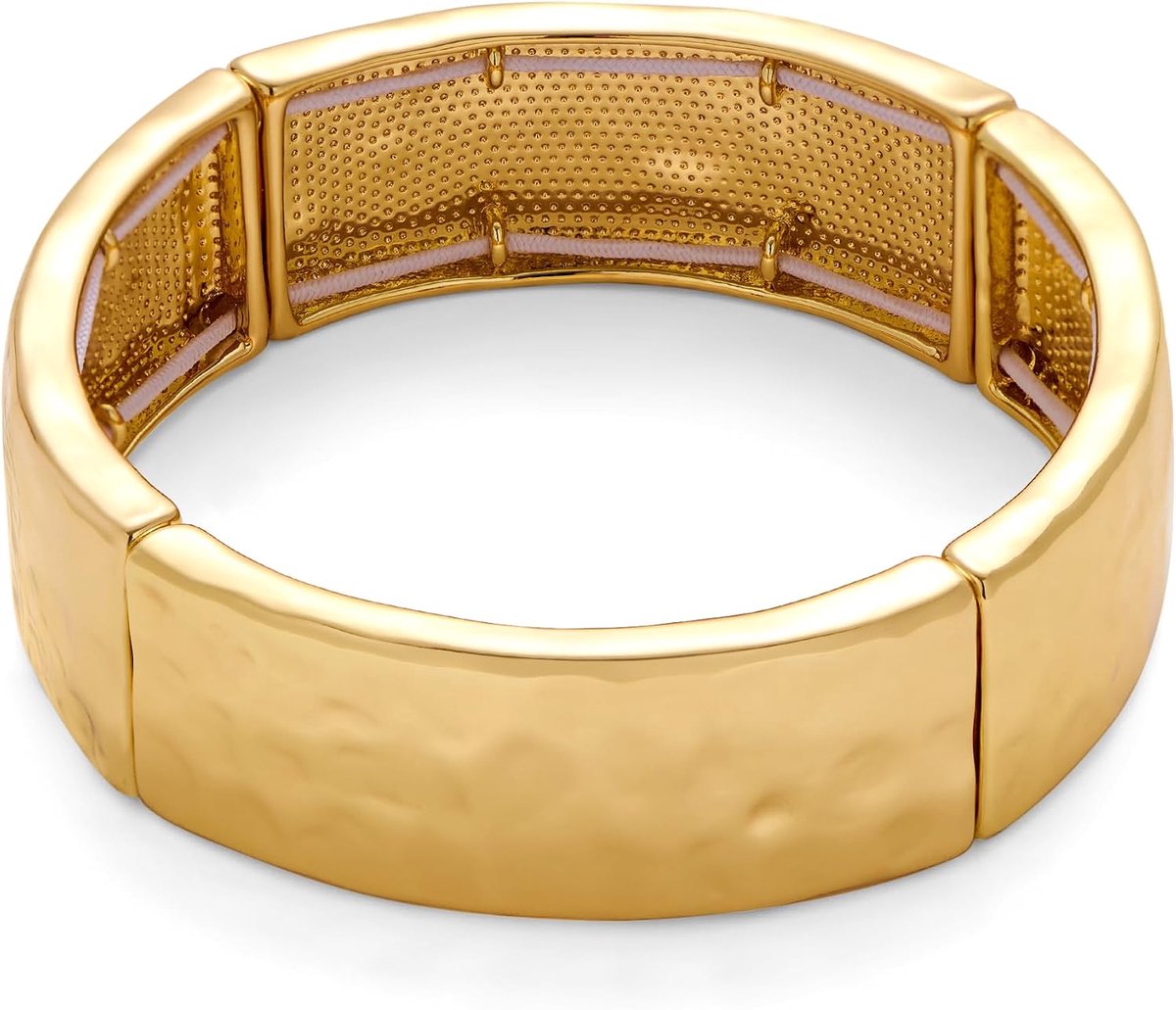 Chunky Hammered Bangle Armbanden voor Vrouwen Brede Gouden Stretch Armbanden Armband Boho Elastische Verstelbare Statement Armband