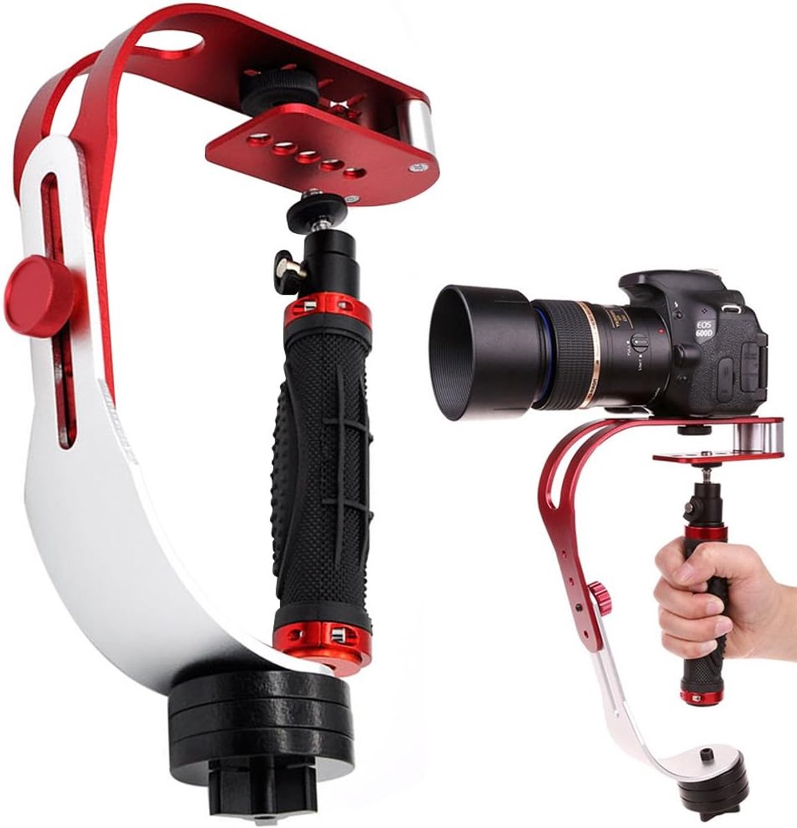 Aluminiumlegering Handheld videocamerastabilisator stabiel, compatibel voor GoPro, Cannon, Nikon of een DSLR-camera, draaggewicht tot 2,2 lbs - Rood + Zilver + Zwart