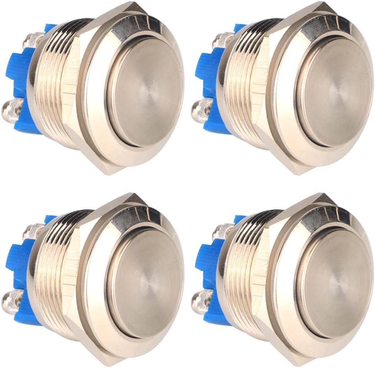 4stuks 22mm 12V/ 24V/ 125V/ 250V/ 5A Vergrendeling Drukknop Schroef Type Terminals Rvs Waterdichte Metalen Schakelaar (Hoge Kop)