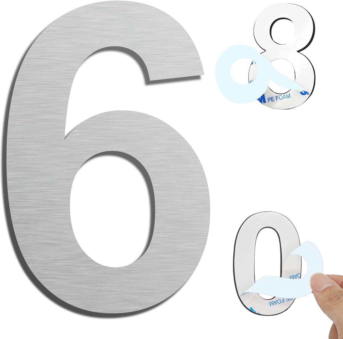 huisnummers, 7,6 cm, zelfklevend, metaal, roestvrij staal, deurnummersticker voor huis, brievenbus, appartement, hotel, binnenplaats, zilver (6)