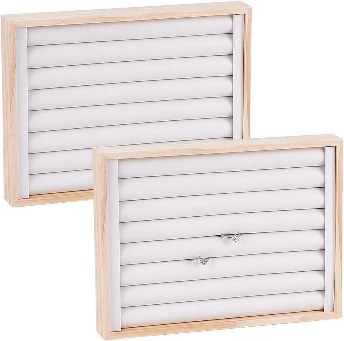 nbeads PU lederen ringen display dienblad, 7 sleuven ring oorbel opslag houder armbanden kettingen sieraden display organizer sieraden dienbladen voor detailhandel display verkoop, wit, 24,1 x 18 x