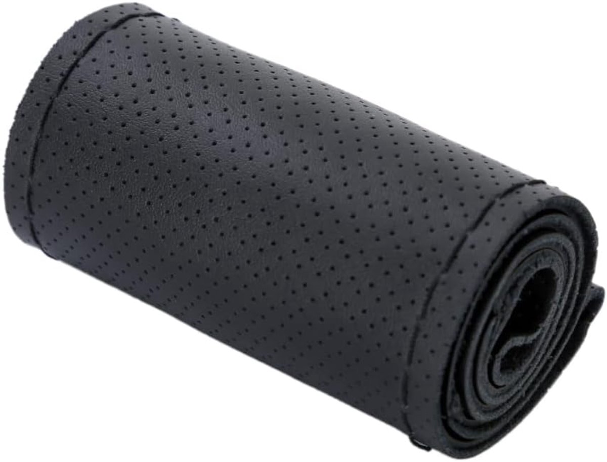lederen stuurhoes voor vrachtwagens en auto's, handgenaaid met naald en draad, universele anti-slip stuurhoes, auto-interieuraccessoire met gaten, geschikt voor stuur met een diameter van 42