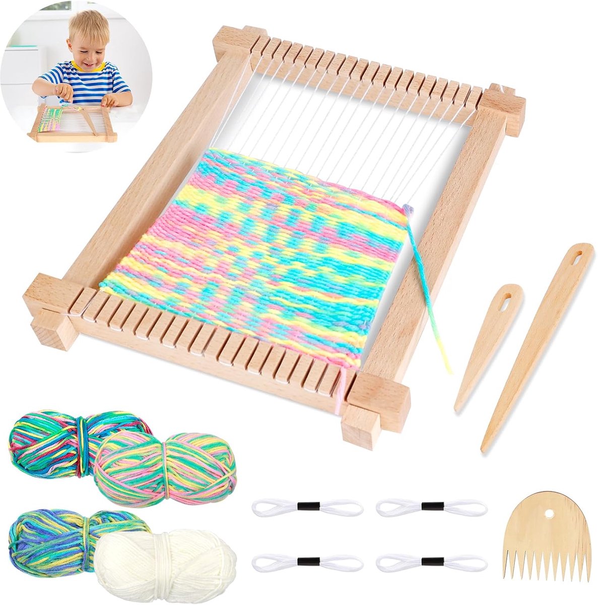 Weefframe van hout, 28 x 24 cm, kit voor multifunctioneel weven van hout