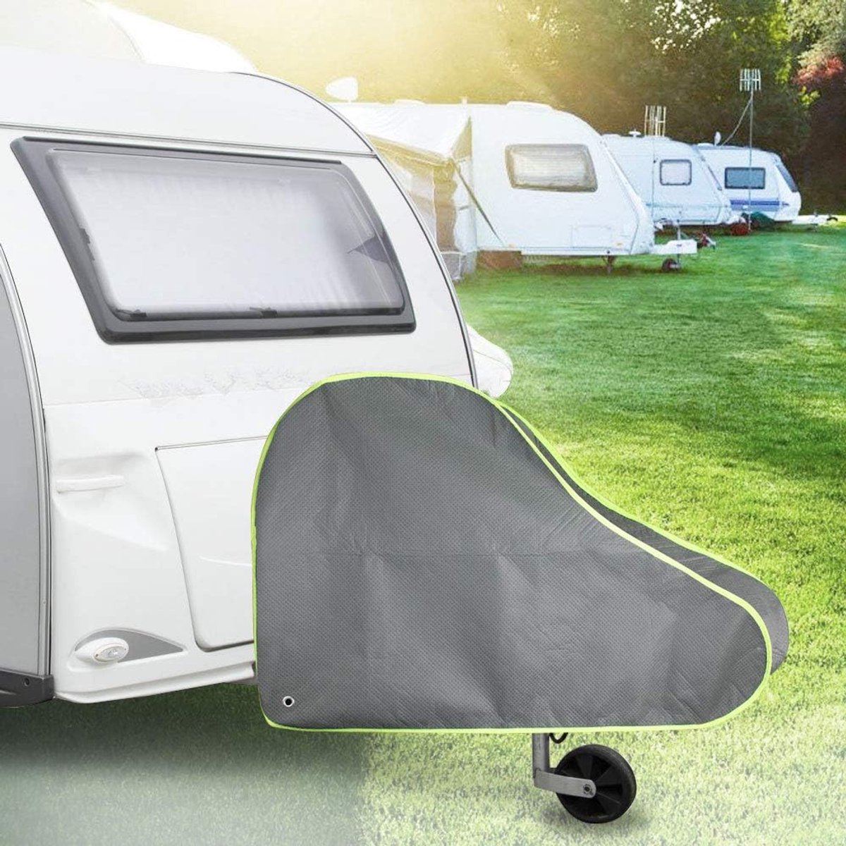 Afdekking voor caravans, universele afdekking voor caravans, duurzaam, waterdicht, bescherming tegen regen, grijs