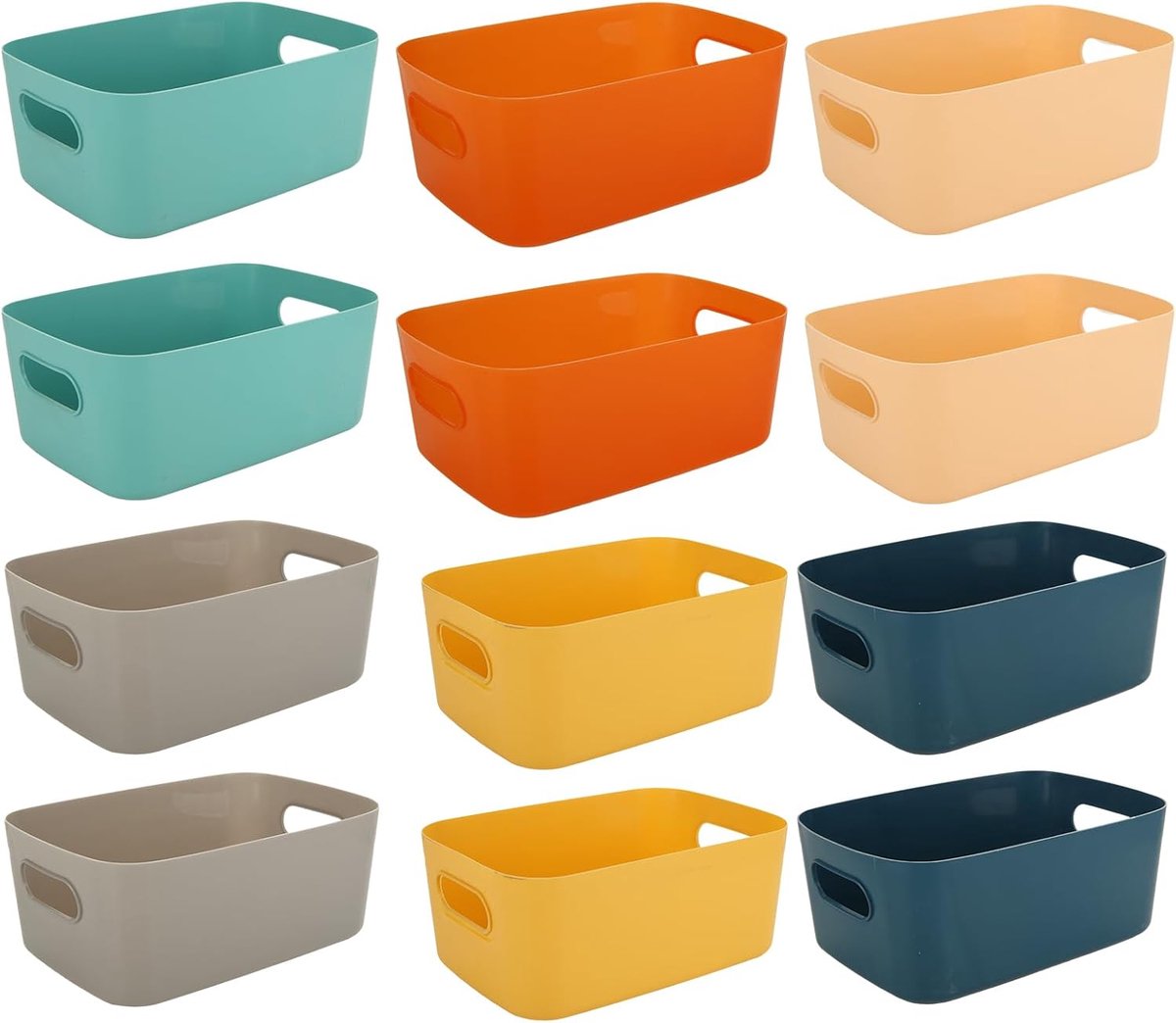 12 stuks opbergdozen kunststof opbergmand met handgrepen keukenkast organizer box, smalle dozen van kunststof zonder deksel voor keuken, badkamer, rek (wit) kast