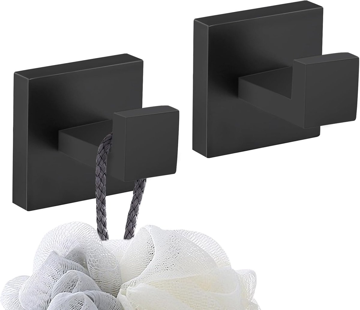 Handdoek / Robe Hook Kleding Haak Voor Badkamer Keuken Garage Heavy Duty Stijlvol Hotel SUS 304 RVS Muur Mount, Mat Zwarte Afwerking, Q7001BK-P2