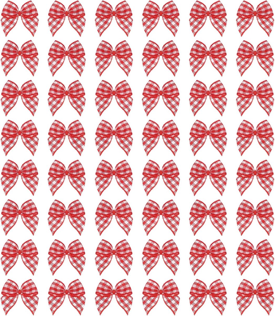 Strikken van Gingham-band, 2,5 cm, geruit, voor kunsthandwerk, knutselen, haarstrikken, naaien, bruiloft, verjaardag, cadeau, rood en wit