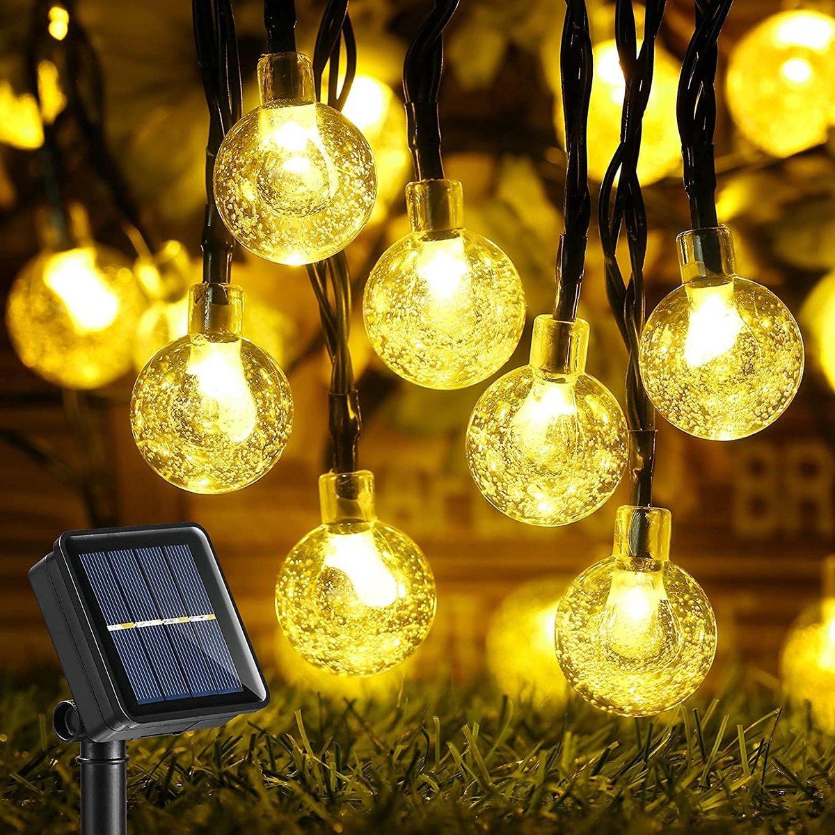 Kerst String Lights Warm Wit Outdoor 39Ft 60 LED Globe Solar String Lichten, 8 Modes Waterdichte Kristallen Ballen Lichten Zonne-Fairy Lights voor Tuin Patio Veranda Yard Gazebo Bistro