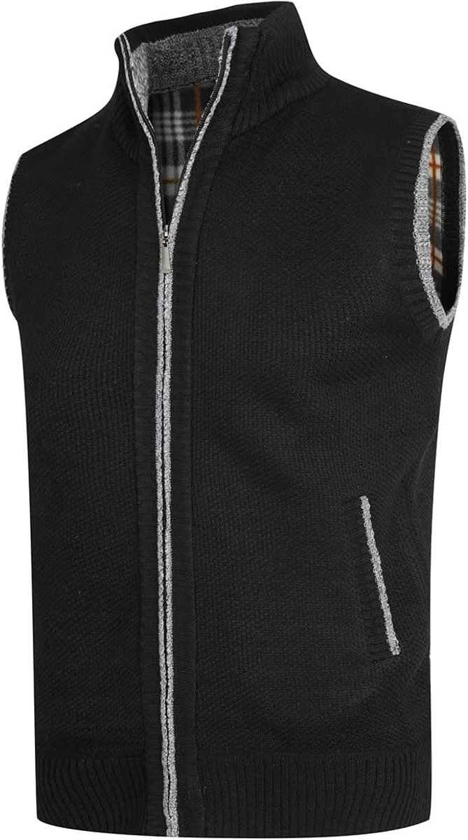 Mens Gebreide Gilet Fleece Voering Gewatteerde Body Warmer Winter Dikke Rits Mouwloos Vest
