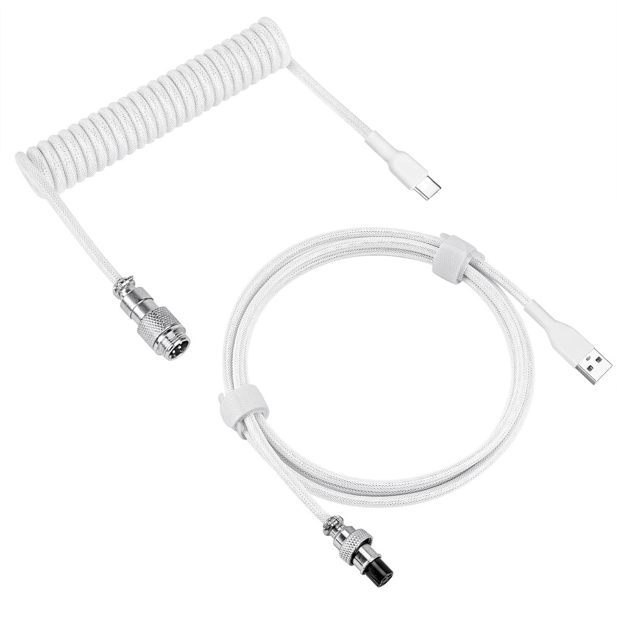Oprolbare USB-C gamingtoetsenbordkabel met Aviator-connector, 5-pins gevlochten dubbel omhulde mechanische toetsenbordkabel compatibel met Logitech G715 G713, Keychron K8 K7 K6Pro (Wit 5FT)