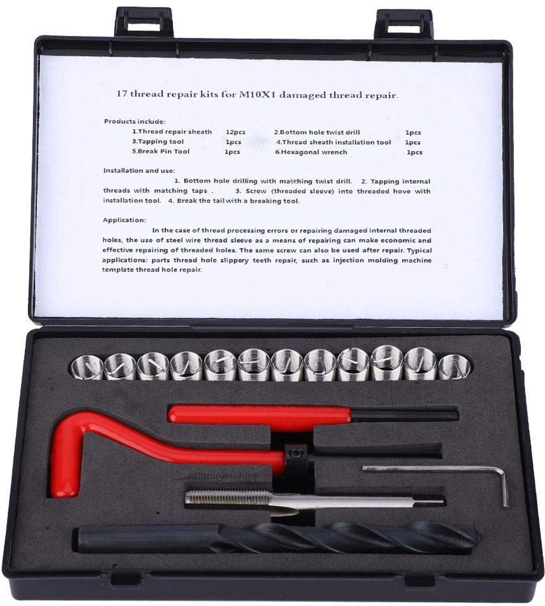 Reparatieset voor schroefdraad, M10 x 1, reparatieset voor schroefdraad en schroefdraadbussen