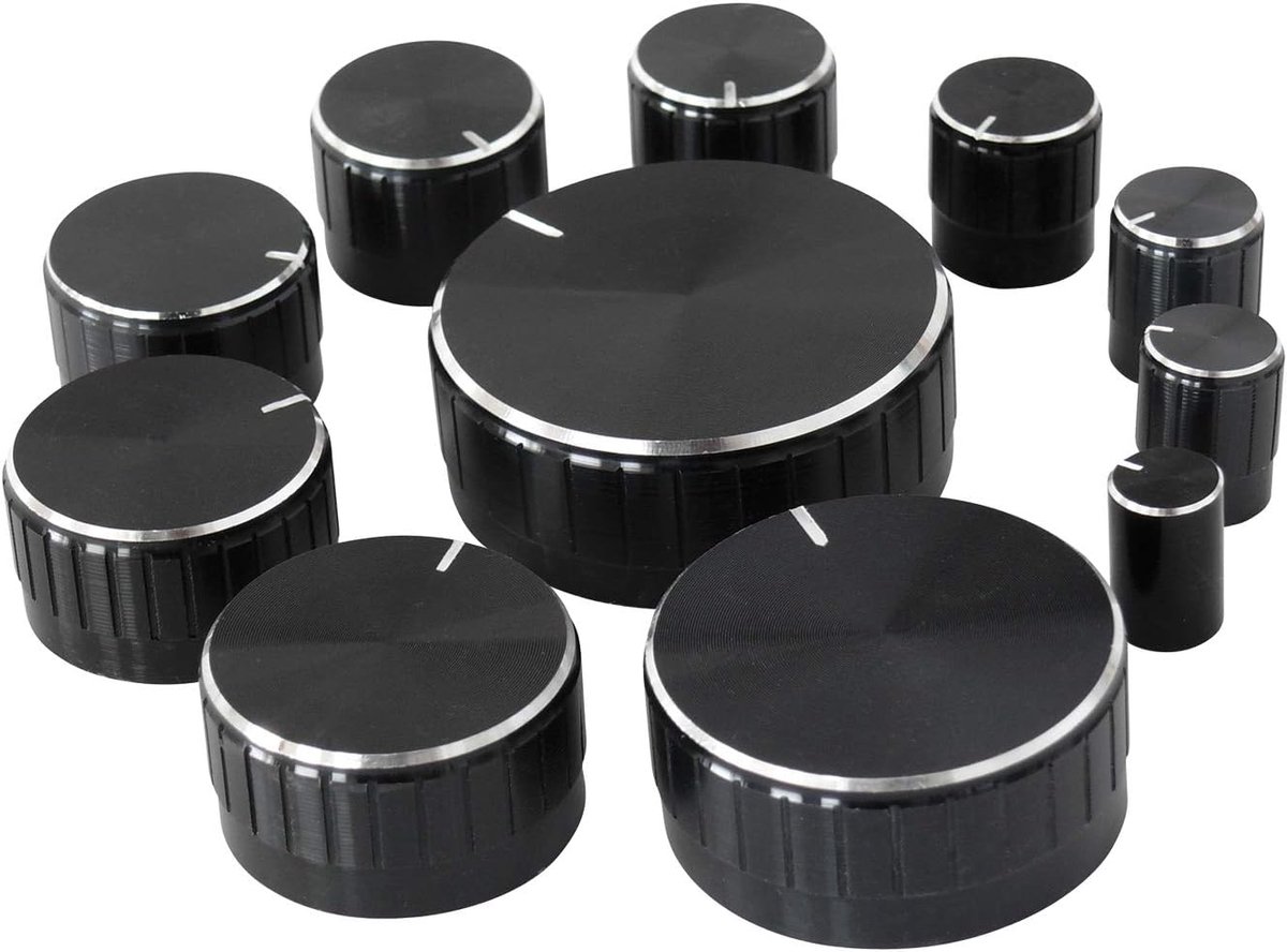 Aluminium draaiknop set van 11 zwart 6 mm, 10 x 16 mm tot 48 x 17 mm