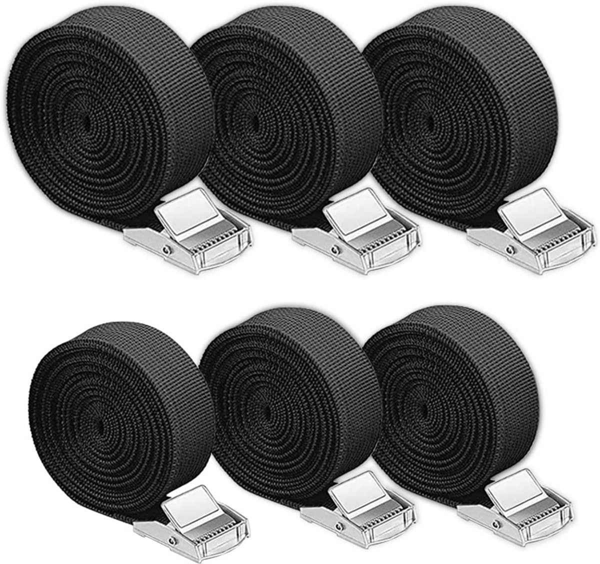 Spanbanden, 6 stuks, 1 m en 2 m, verstelbaar, metalen ratel voor auto, bagagedrager, zwart