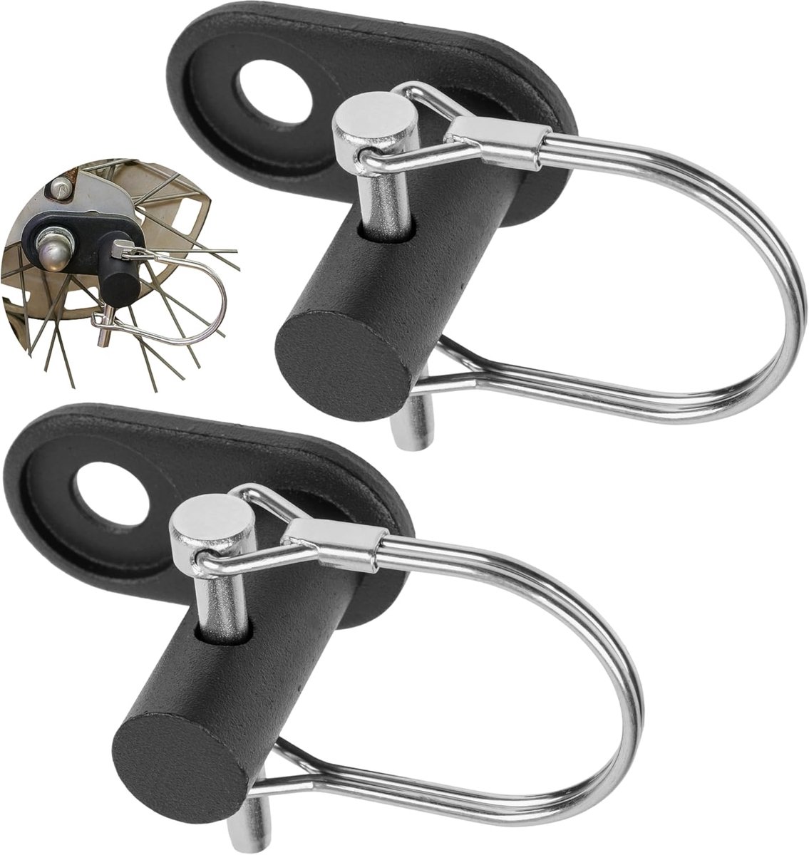 2 sets, zwart, met veiligheidssplint, geschikt voor vele aanhangermerken en -modellen, fietskoppeling voor aanhanger, adapter achter deichsel achterwiel