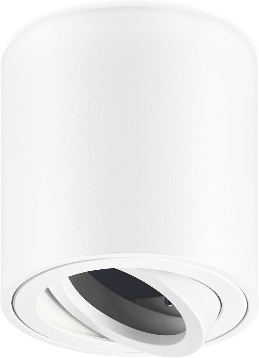 GU10 Opbouwspot Wit, Ø80x84mm Plafondspot Opbouw Rond, 30° Zwenkbaar, Plafondlamp 230V met GU10 Fitting, Aluminium Opbouw Spot, Zonder Lichtbron, 1 Stuk
