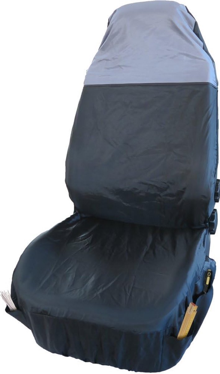 SnelShoppen - Universele Enkele Voorkant Autostoelhoes Met Hoofsteun, Airbag Compatibel, Zijvakken voor Auto, Zwart
