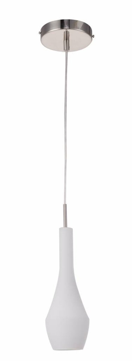 Botelo hanglamp glas fles mat E27 fitting, 120 cm hoog, nikkel/melkwit, lamp niet inbegrepen