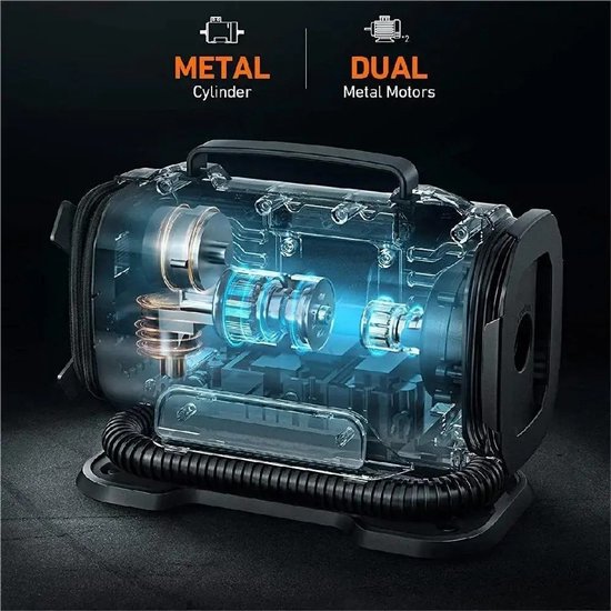 Zerova Luchtcompressor - Draagbare Luchtcompressor 150 PSI - Dual Power Auto Bandenpomp - Digitaal Display - LED-Lamp - Geel — afbeelding 3
