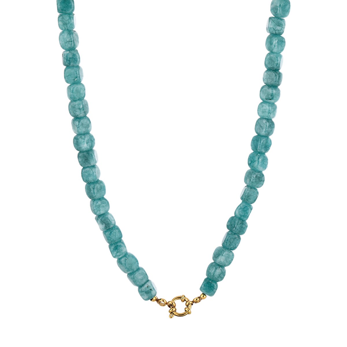 Square Gemstone Bead Necklace – Kralen Ketting – RVS - Blauw