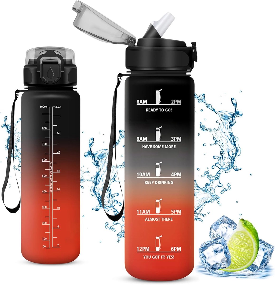 Drinkfles voor school, waterfles met rietje, lekvrij, BPA-vrij, sportfles voor camping, yoga, gym, school, outdoor