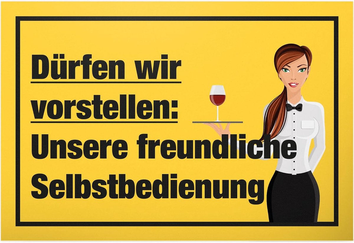 Zelfbediening - 30 x 20 cm bord - restaurants decoratie kroegen geschenk horeca - wanddecoratie bar decoratie grappige spreuk deurbordje restaurant decoratie spreukenbord