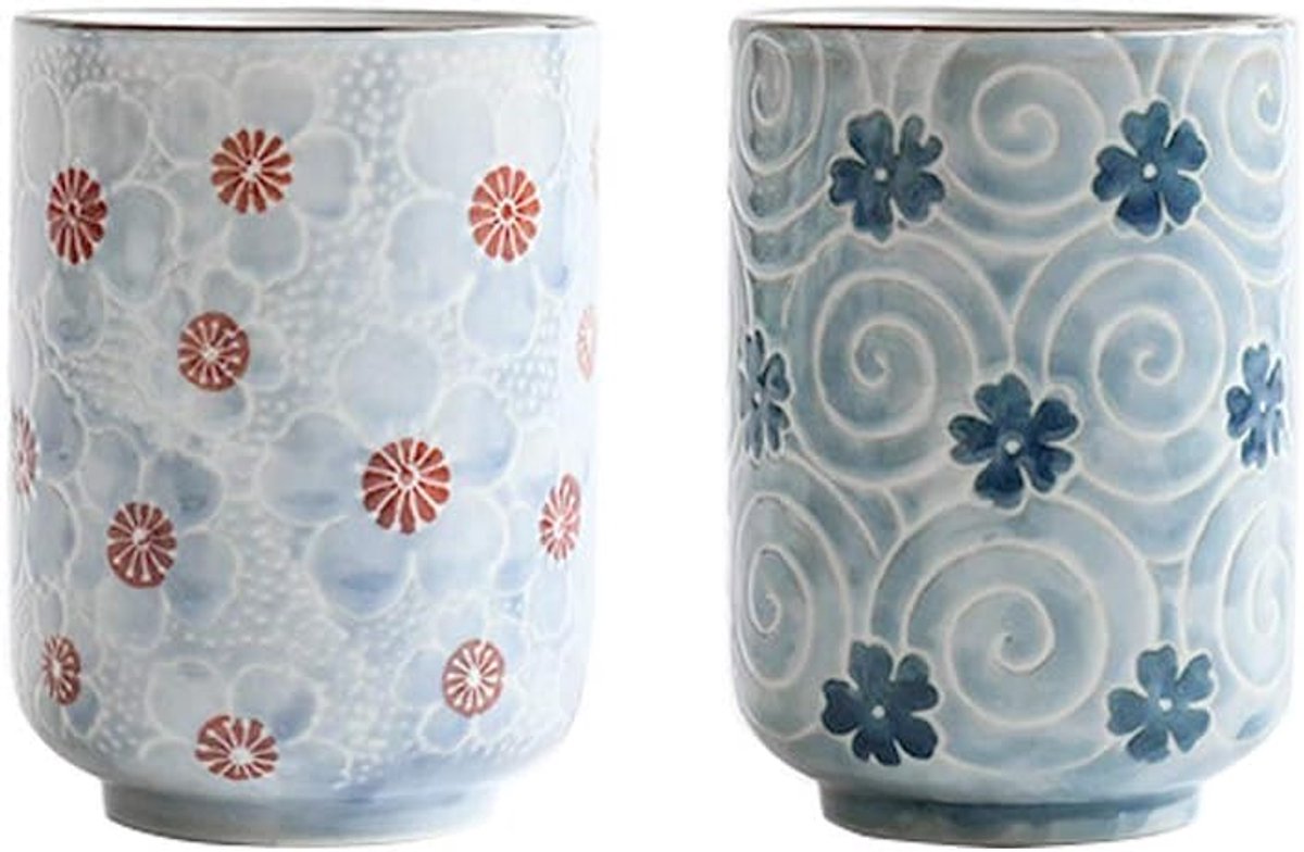 Japanse theekopjes keramische mok Japanse traditionele bloem mooi ontwerp set van 2 Yunomi Teacups 2 stuks 30 OZ
