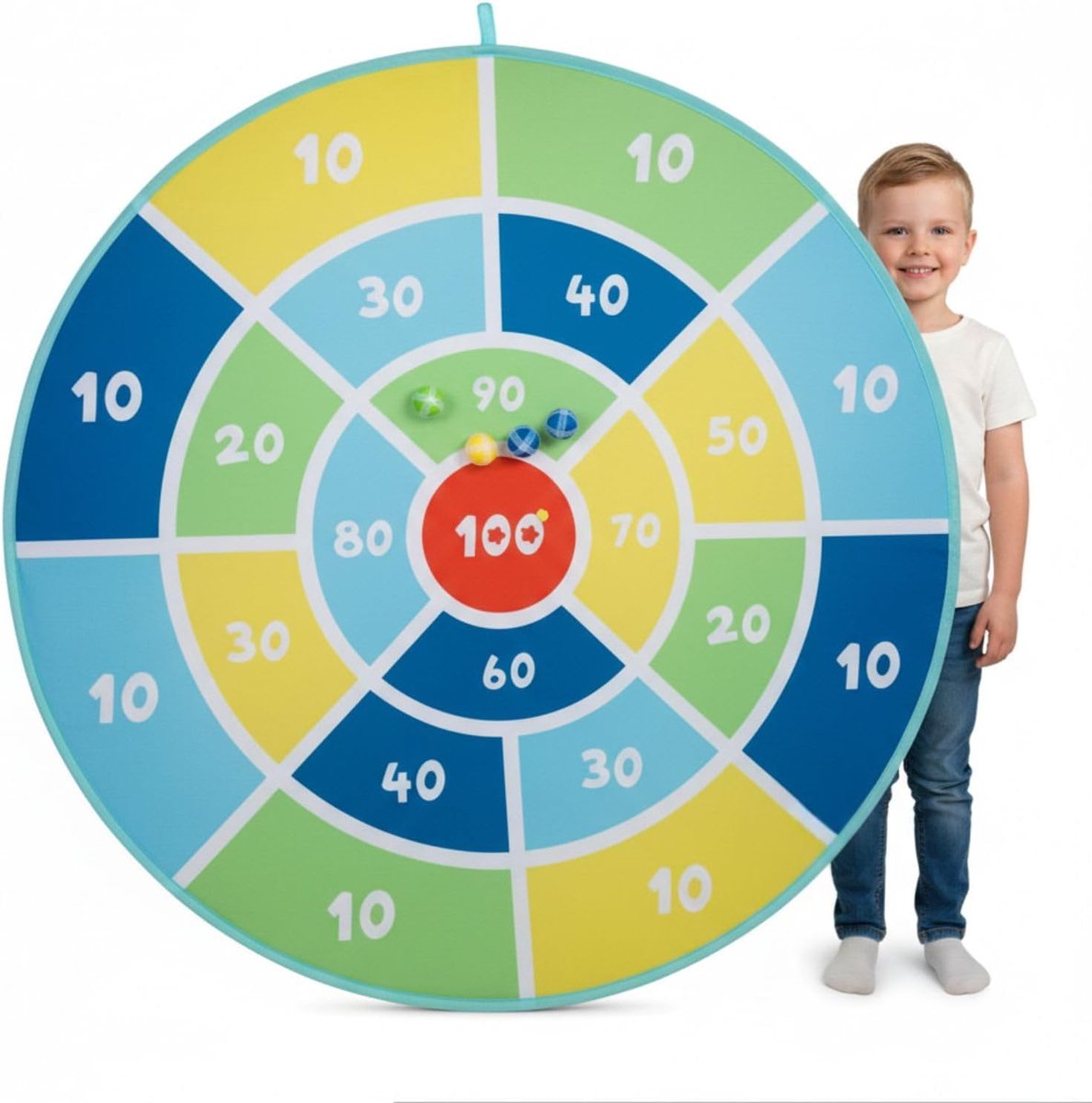 alldoro 60061 XXL dartschijf, 1 x pop-up darts, 12 x klittenbandballen, 1 x draagtas, kleurrijk, Ø 142 cm, voor kinderen vanaf 3 jaar