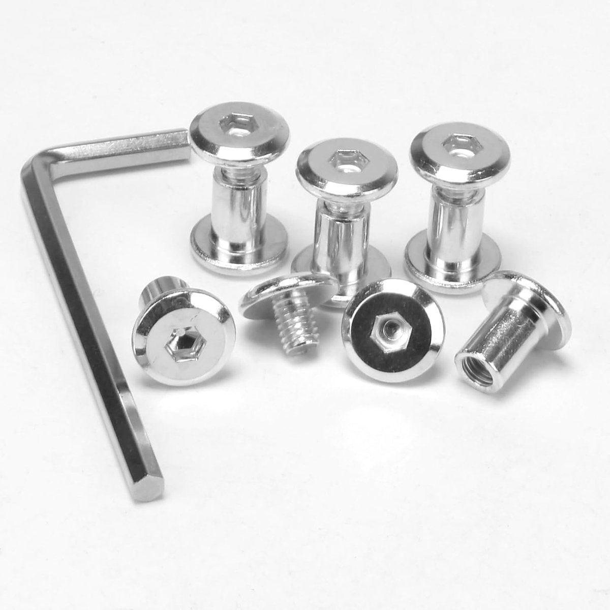 Sets M6 x 10 mm verbindingsschroeven met huls (schroeven + hulsmoeren), meubelschroef van roestvrij staal met zeskantsleutel voor kasten, houten planken, deurgreep